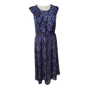 The Korner NWT Satin Blue and Pink Pleated Bib Front Knee Length Dress